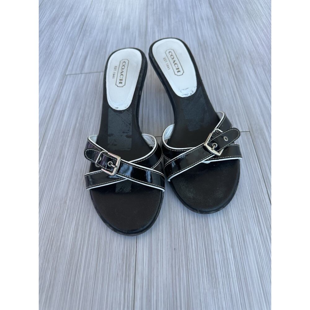 Vintage Y2K Coach Black Leather Slide Sandals Buckle Strap Accents Women US 9.5 - Picture 3 of 4